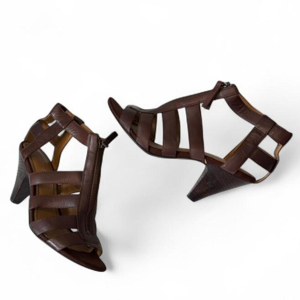 Nine West Brown Leather Strappy Caged Gladiator Heels, Women's Size 8.5.